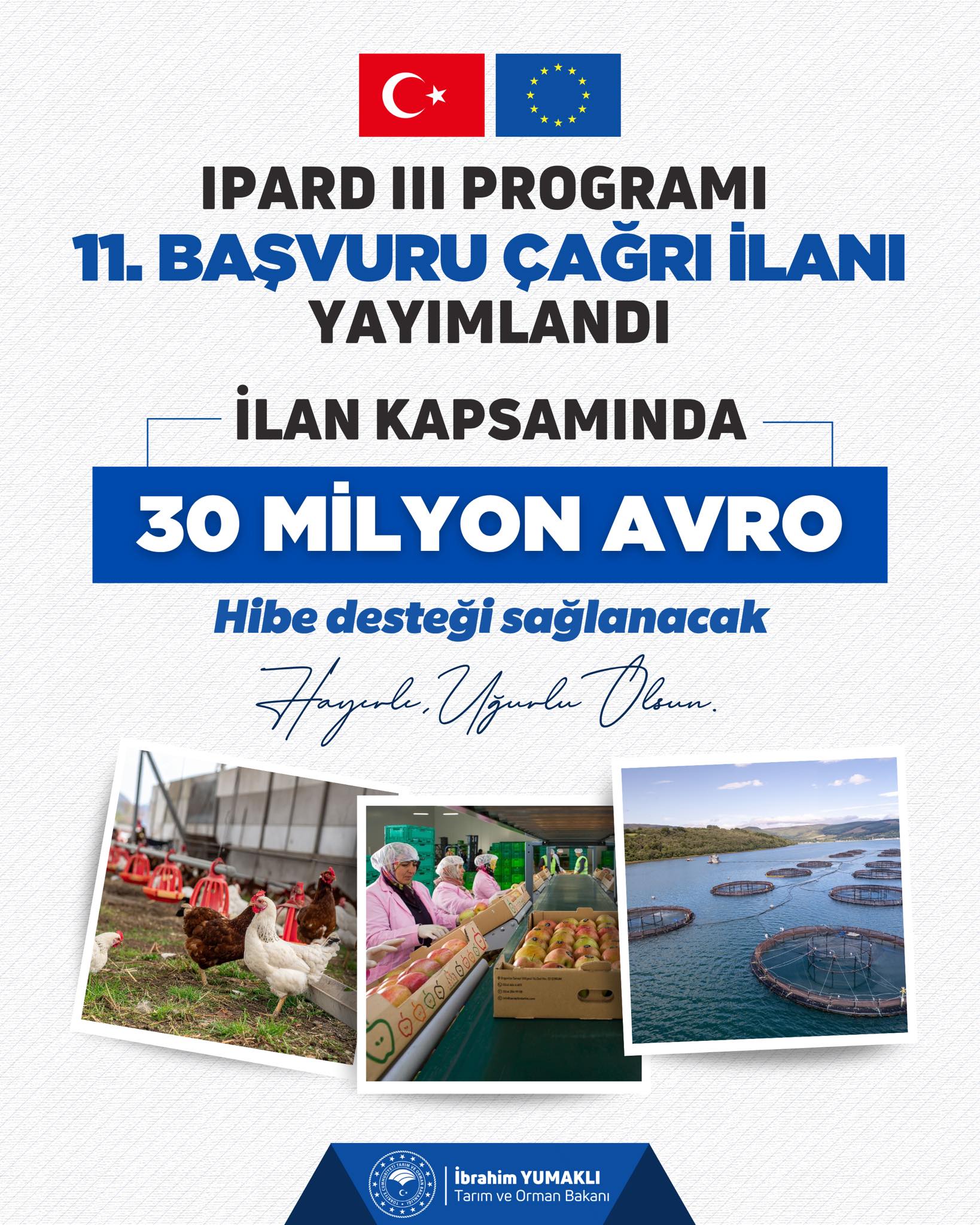 Tarım ve Kırsal Kalkınmayı Destekleme Kurumu (TKDK) IPARD III Dönemi 11. Başvuru Çağrı İlanı